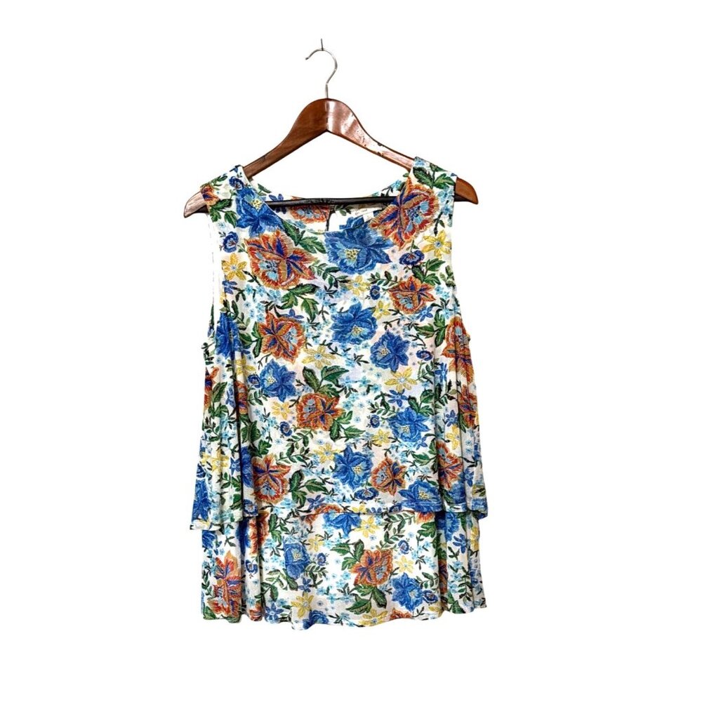 Floral Sleeveless Layered Top‎ By EST. 1946 Large Polyester/Spandex Blend